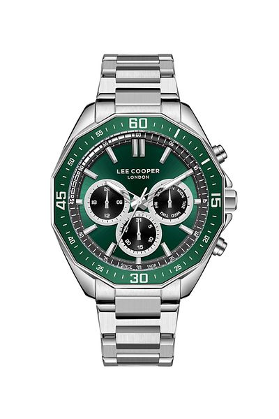 Lee Cooper Lee Cooper Men's VX9JE1 Movement Watch, Multi Function Display and Metal Strap - LC08021.370, Green