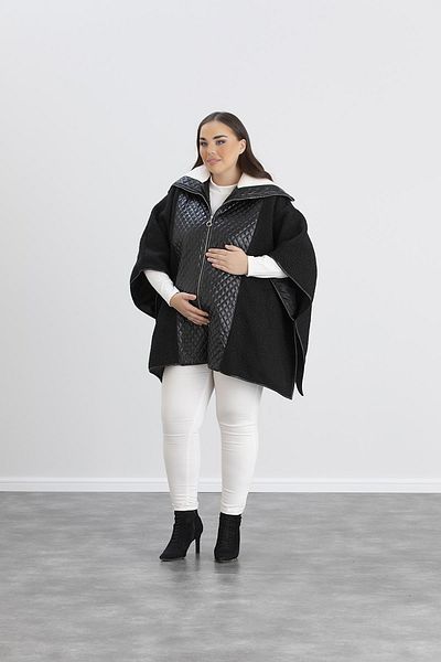 LİYACA Vi̇nleks Faux Leather Maternity Poncho Coat