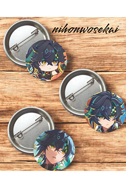 nihonwosekai 3 Adet Kinich Gaming Genshin Anime Buton Rozet 37mm