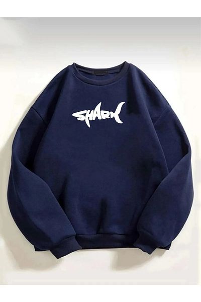 Karatopak Hanorac unisex oversize cu decolteu cu imprimeu Shark