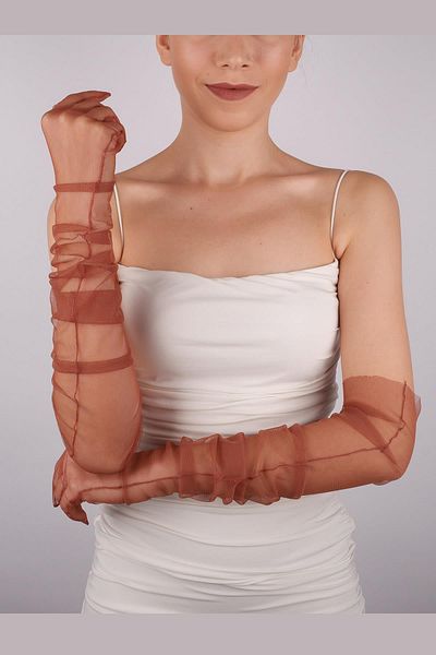 Hobigram Copper Color Long Stylish Tulle Gloves Wedding Wedding Party Costume Gloves – Party Gloves, Stylish Design –