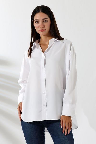 Union and Joy Cămașă de damă albă drapată din micro satin supradimensionată
