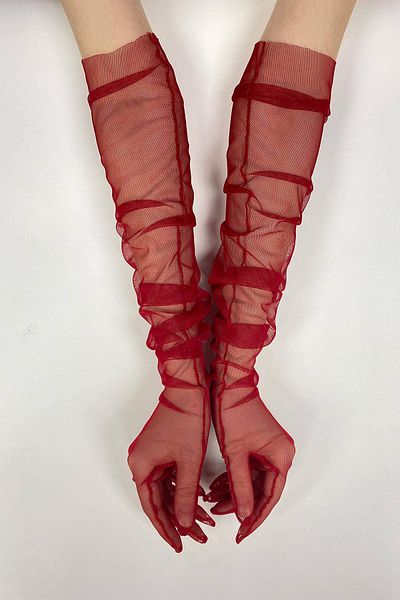 Hobigram 10Pcs Red Long Bridal Gloves Tulle Gloves Party Gloves Party Accessory – Party Gloves – P