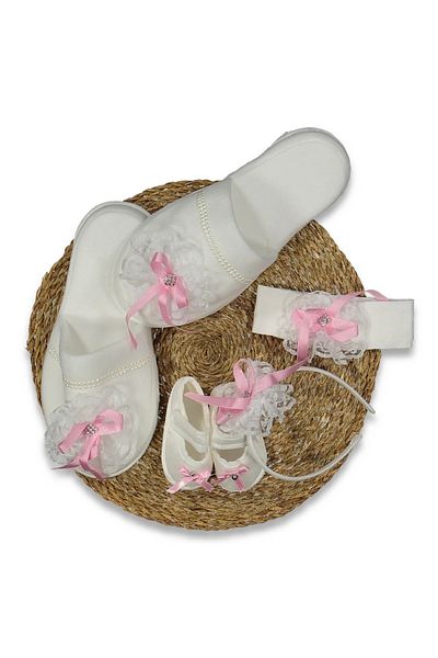 Cherub Baby Mother Baby 4 Piece Crown Bandana Shoes Maternity Set with Slippers