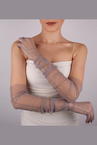 Hobigram Gray Long Stylish Tulle Gloves Wedding Wedding Party Costume Gloves – Party Gloves, Stylish Design – Party Hand