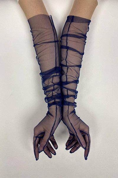 Hobigram 10 Pieces Navy Blue Long Bridal Gloves Tulle Gloves Party Gloves Party Accessory – Party Gloves –