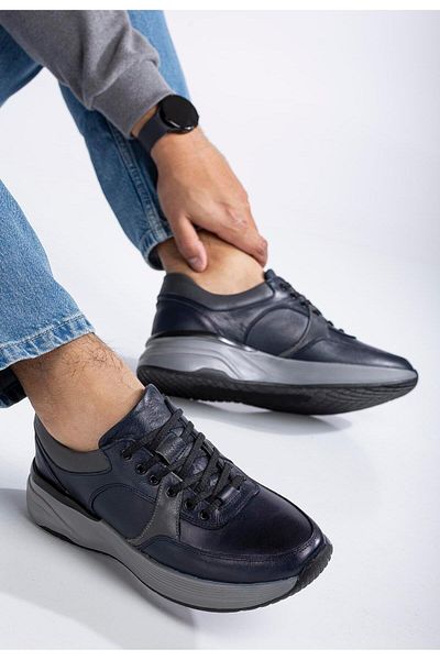 Dilimler Ayakkabı Ορθοπεδικά Ανδρικά Casual Παπούτσια - Γνήσιο δέρμα, Navy Blue, Χοντρή σόλα και κορδόνια