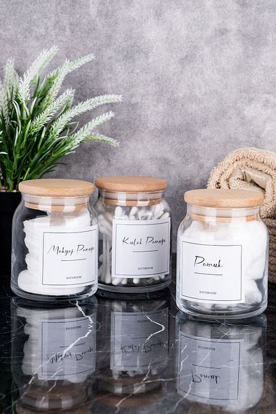 DNS HOME Σετ μπάνιου 3 τεμαχίων από γυαλί Ear Cotton Cotton Makeup Cotton Ξύλινο κάλυμμα Δοχείο αποθήκευσης Οργανωτικό σετ
