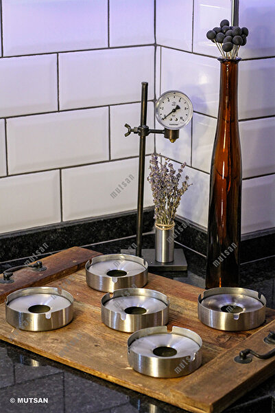Mutsan Set of 5 Stainless Steel Ashtray with Lid | 10 cm 304 Quality Panties | Restaurant, Cafe and Hotel
