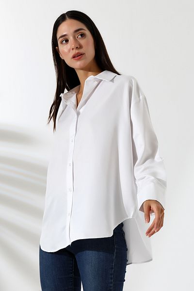 Union and Joy Cămașă de damă albă drapată din micro satin supradimensionată