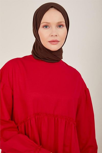 Armine Waist and Sleeve Ruffle Cotton Dress 23Y9651 Cherry