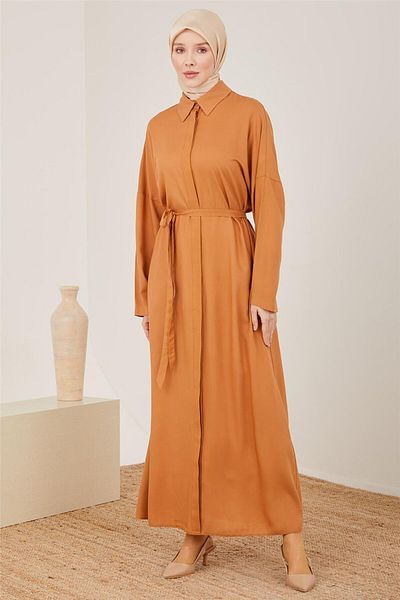 Armine Rochie din viscoza cu maneca contractata 23y9615 Ciocolata