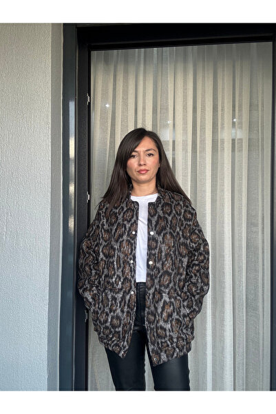 Ferqane Xalilova Leopar Premium Astarlı Cepli Bomber Ceket