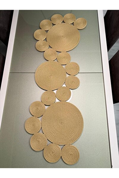 Sarda Design Gold renk, Hasır Runner, Masa Örtüsü  114cm*37cm