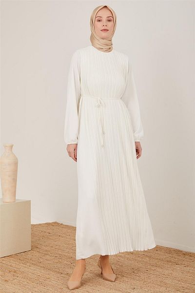 Armine Ecru Color Front Pleated Dress - 22Y9435