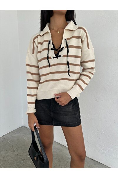 sportiness pulover tricot cu guler polo cu dungi