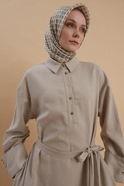 Armine Thick Cuffed Linen Dress 24Y9830 Moonstone