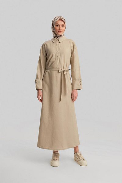 Armine Thick Cuffed Linen Dress 24Y9830 Moonstone