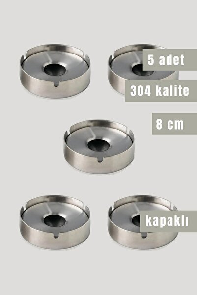 Mutsan 5'li Paslanmaz Çelik Kapaklı Küllük Seti | 8 Cm 304 Kalite Kültablası | Restoran, Kafe Ve Otel