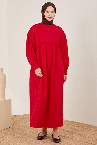 Armine Waist and Sleeve Ruffle Cotton Dress 23Y9651 Cherry