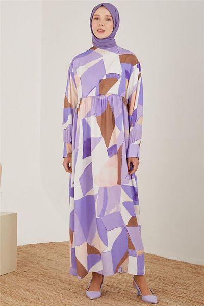 Armine Lavanda 23Y9648 - Rochie cu imprimeu geometric natural