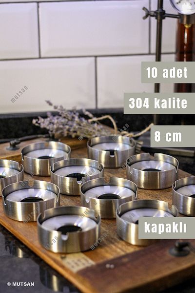 Home Set of 10 Stainless Steel Ashtray with Lid |   8 cm 304 Quality Panties |   Restaurant, Cafe and Hotel