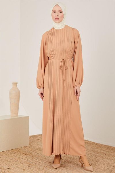 Armine Φόρεμα Camel Color με πλισέ μπροστά - 22y9435