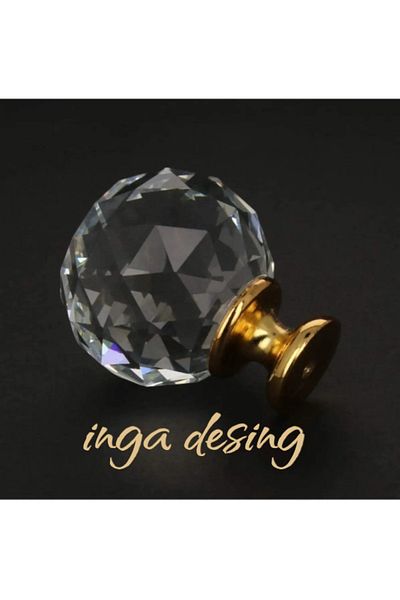 inga desing Crystal Button Clear Glass Gold Cabinet Drawer Handle with Single Screw(5Pcs)