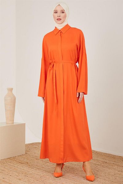 Armine Coral Viscose Dress - Shrinkable Sleeve, Model 23y9615