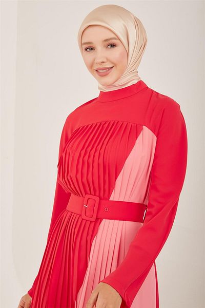 Armine Cherry Print Two-Color Pleated Dress - 23Y9675