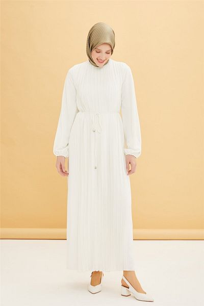 Armine Ecru Color Front Pleated Dress - 22Y9435