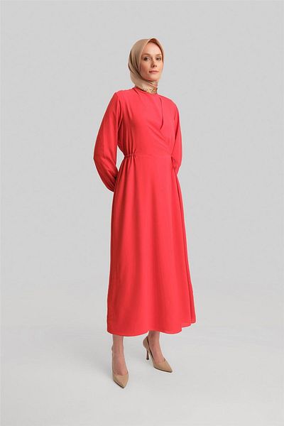 Armine Red Wrap Dress - Ort9230 Model