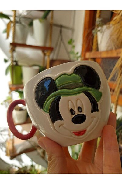 Atölye Paralian Safaride Mickey Mouse Desenli El Yapımı Seramik Kupa (325 ML)