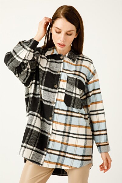 Rita Renk Geçişli Kareli Oduncu Gömlek Mavi