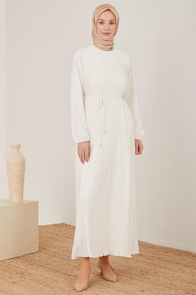 Armine Ecru Color Front Pleated Dress - 22Y9435