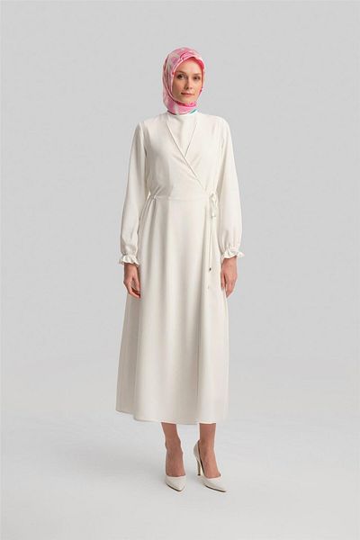 Armine Ecru Wrap Dress - Ort9230 Model