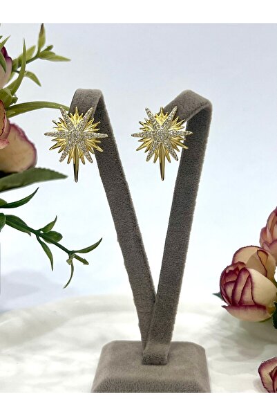 XUPING JEWELRY Vip Seri Şimal Yıldızlı Zirkon Taşlı Çelik Küpe (14k Gold)