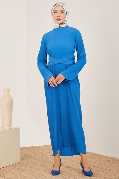 Armine Πλισέ Φόρεμα - Σταυρωτή Ζώνη μέσης, Cobalt 23y9663