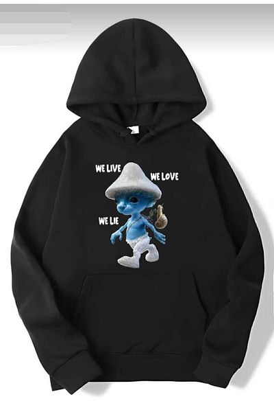 FULL TOLERANCE Unisex Oversize Smurf Cat We Live We Love We Lie Hoodie