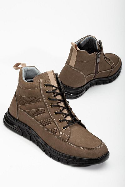 Dilimler Ayakkabı Ανδρικές μπότες - Nubuck από γνήσιο δέρμα, βιζόν, ελαστικά κορδόνια και στάμπα στο πλάι