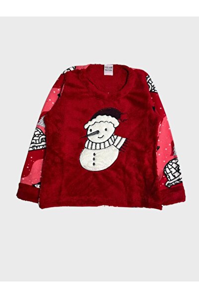 Fil Kids Kız Çocuk Kırmızı Kardan Adam Desenli Polar Kışlık Uzun Kollu Pijama Takımı