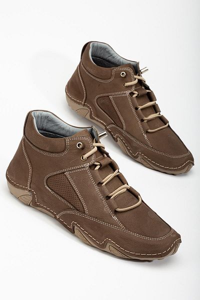 Dilimler Ayakkabı Ανδρικές μπότες - Γνήσιο δέρμα Nubuck, Μινκ ελαστικό κορδόνι, σόλα Saddle