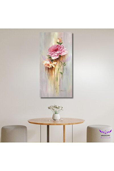 abartart Tekli Panoramik Dikey Kanvas Yağlı Boya Görünümlü Soft Renkli Güller