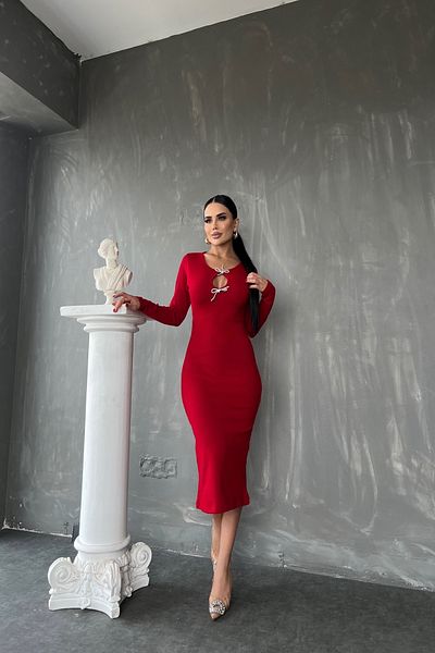 kamacibutik Front Bowknot Boat Neck Dress