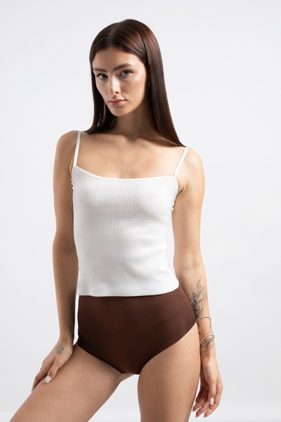 grab me Cotton Thin Strap Ribbed White Women's Undershirt