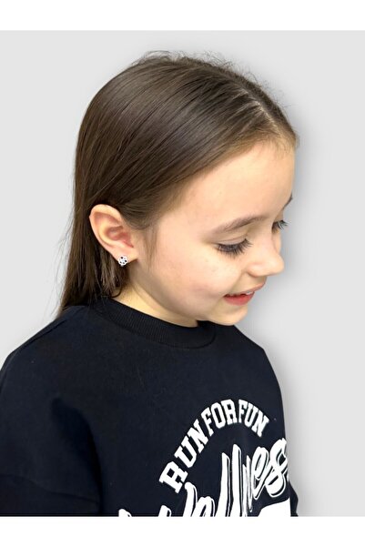 LITTLELUXE Taşlı Çiçek Motifli 925 Ayar Gümüş Çocuk Küpesi