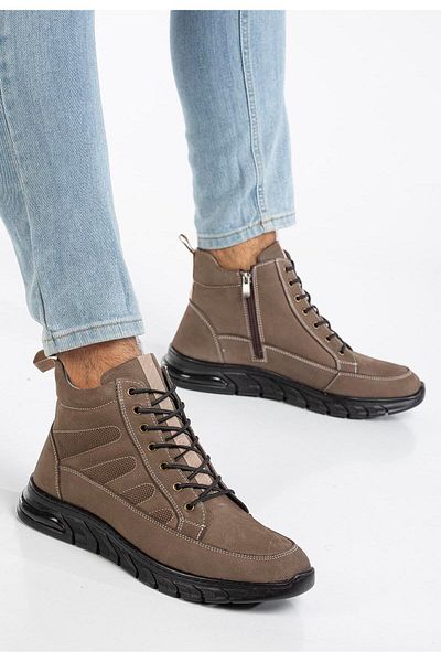 Dilimler Ayakkabı Ανδρικές μπότες - Nubuck από γνήσιο δέρμα, βιζόν, ελαστικά κορδόνια και στάμπα στο πλάι