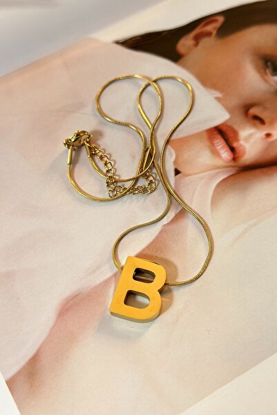 Trendy Butik لوحة حرف B كبيرة الحجم من الفولاذ - قلادة سلسلة إيطالية