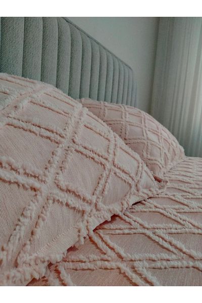 LinHome HandanPolat Silvie Chenille Pique Set, Double, Powder, Size:240X250, 2 Pillowcases