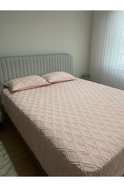 LinHome HandanPolat Silvie Chenille Pique Set, Double, Powder, Size:240X250, 2 Pillowcases